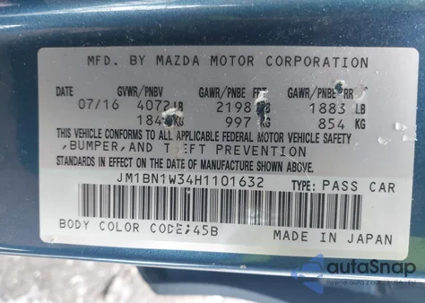 2017 Mazda Mazda3 Grand Touring из США, поврежденный, VIN JM1BN1W34H1101632